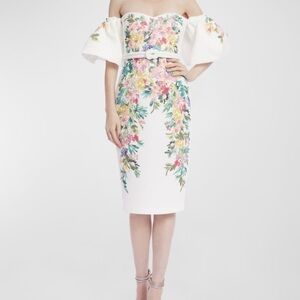 Badgley Mischka Floral Off-Shoulder Midi Dress